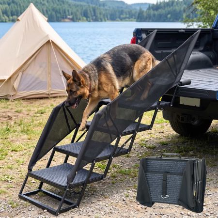 Veehoo Foldable Dog Stairs for Truck and SUV with Side Rails image1