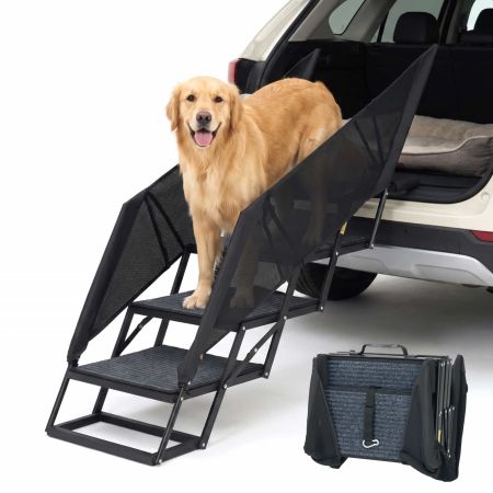Veehoo Foldable Dog Stairs for Truck and SUV with Side Rails Black Steps & Ramps image1 Veehoo Foldable Dog Stairs for Truck and SUV with Side Rails Black Steps & Ramps image1