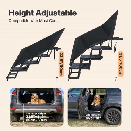 Veehoo Foldable Dog Stairs for Truck and SUV with Side Rails Black Steps & Ramps image3 Veehoo Foldable Dog Stairs for Truck and SUV with Side Rails Black Steps & Ramps image3