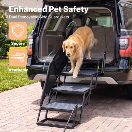 Veehoo Foldable Dog Stairs for Truck and SUV with Side Rails Black Steps & Ramps image4 Veehoo Foldable Dog Stairs for Truck and SUV with Side Rails Black Steps & Ramps image4
