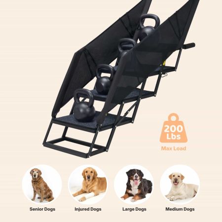 Veehoo Foldable Dog Stairs for Truck and SUV with Side Rails Black Steps & Ramps image5 Veehoo Foldable Dog Stairs for Truck and SUV with Side Rails Black Steps & Ramps image5