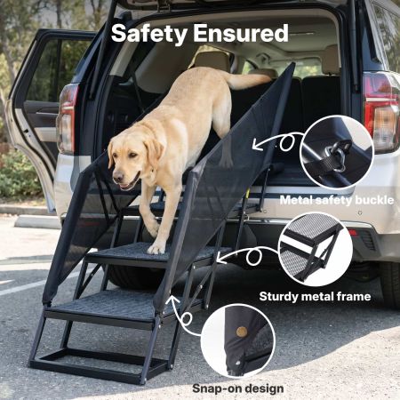 Veehoo Foldable Dog Stairs for Truck and SUV with Side Rails Black Steps & Ramps image7 Veehoo Foldable Dog Stairs for Truck and SUV with Side Rails Black Steps & Ramps image7