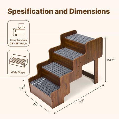 Veehoo Wooden Dog Stairs for High Beds Brown Steps & Ramps image3 Veehoo Wooden Dog Stairs for High Beds Brown Steps & Ramps image3