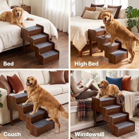 Veehoo Wooden Dog Stairs for High Beds Brown Steps & Ramps image6 Veehoo Wooden Dog Stairs for High Beds Brown Steps & Ramps image6