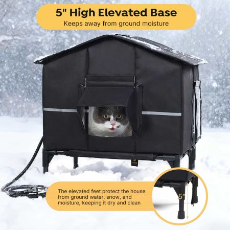 Veehoo Weatherproof Heated Outdoor Cat House Black Beds & Condos image4