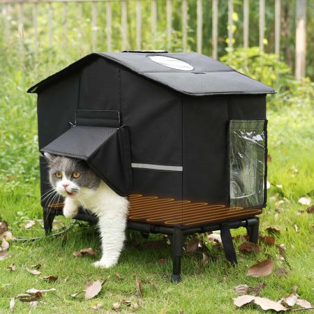 Veehoo Weatherproof Heated Outdoor Cat House Black Beds & Condos image3 Veehoo Weatherproof Heated Outdoor Cat House Black Beds & Condos image3