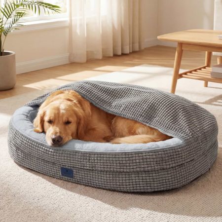 Veehoo 2-in-1 Covered Dog Cave Bed with Hooded Blanket image1