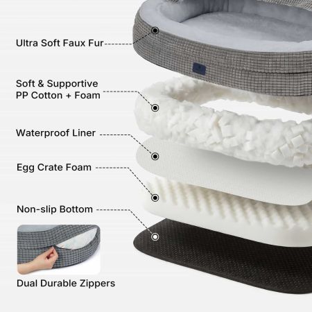 Veehoo 2-in-1 Covered Dog Cave Bed with Hooded Blanket Gray Cave Beds image6
