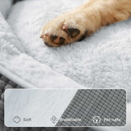 Veehoo 2-in-1 Covered Dog Cave Bed with Hooded Blanket Gray Cave Beds image7