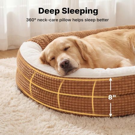 Veehoo 2-in-1 Covered Dog Cave Bed with Hooded Blanket Brown Bolster Beds image4