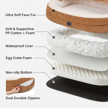 Veehoo 2-in-1 Covered Dog Cave Bed with Hooded Blanket Brown Bolster Beds image6