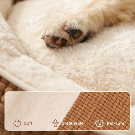 Veehoo 2-in-1 Covered Dog Cave Bed with Hooded Blanket Brown Bolster Beds image7