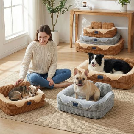 Veehoo Orthopedic Square Dog Bed with Bolster Sides image1