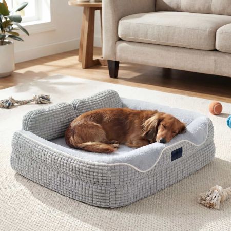 Veehoo Orthopedic Square Dog Bed with Bolster Sides Gray Beds & Condos image1