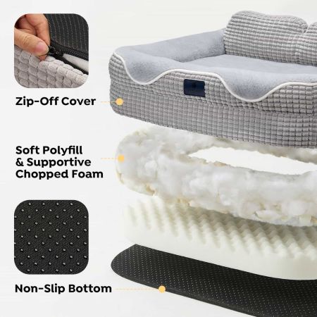 Veehoo Orthopedic Square Dog Bed with Bolster Sides Gray Beds & Condos image4