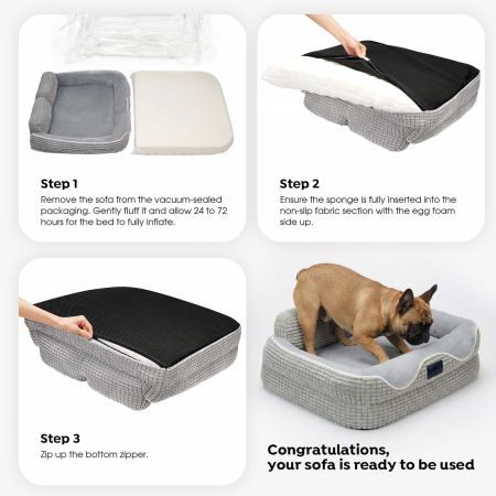 Veehoo Orthopedic Square Dog Bed with Bolster Sides Gray Beds & Condos image7