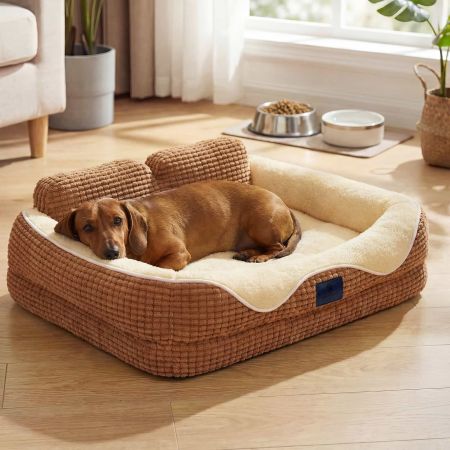 Veehoo Orthopedic Square Dog Bed with Bolster Sides Brown Beds & Condos image1