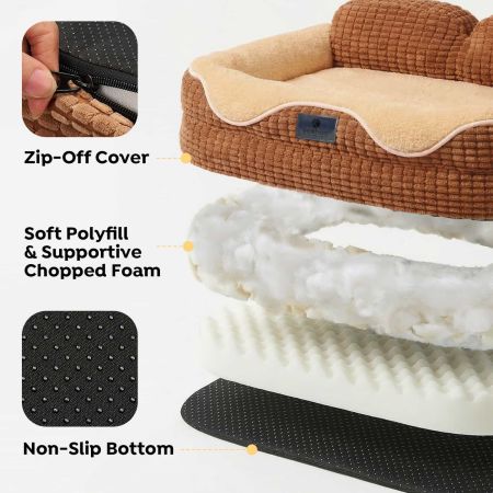 Veehoo Orthopedic Square Dog Bed with Bolster Sides Brown Beds & Condos image3