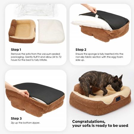 Veehoo Orthopedic Square Dog Bed with Bolster Sides Brown Beds & Condos image6