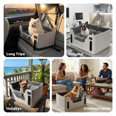 Veehoo 2-in-1 Dog Car Seat and Indoor Dog Bed Gray Bolster Beds image10