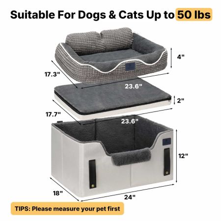 Veehoo 2-in-1 Dog Car Seat and Indoor Dog Bed Gray Bolster Beds image2