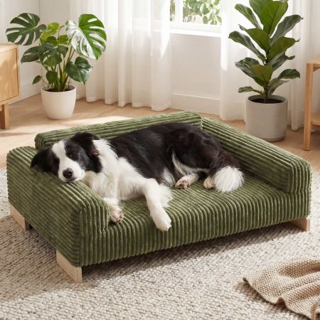 Veehoo Elevated Indoor Dog Sofa Bed with Wooden Frame Green New Arrivals image2