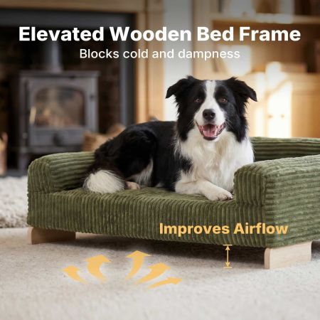 Veehoo Elevated Indoor Dog Sofa Bed with Wooden Frame Green New Arrivals image3