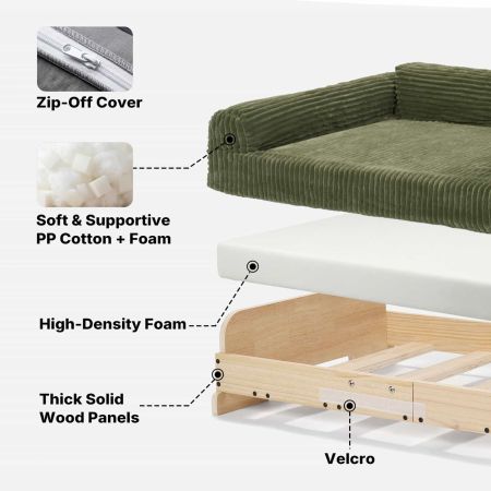 Veehoo Elevated Indoor Dog Sofa Bed with Wooden Frame Green New Arrivals image7
