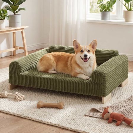 Veehoo Elevated Indoor Dog Sofa Bed with Wooden Frame Green New Arrivals image9