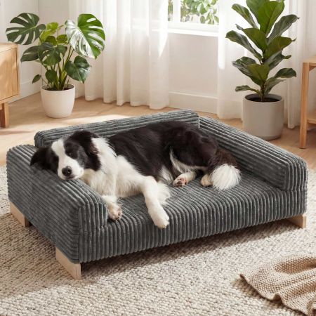 Veehoo Elevated Indoor Dog Sofa Bed with Wooden Frame Gray Bolster & Sofa Beds image2 Veehoo Elevated Indoor Dog Sofa Bed with Wooden Frame Gray Bolster & Sofa Beds image2