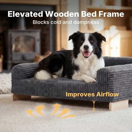Veehoo Elevated Indoor Dog Sofa Bed with Wooden Frame Gray Bolster & Sofa Beds image3 Veehoo Elevated Indoor Dog Sofa Bed with Wooden Frame Gray Bolster & Sofa Beds image3