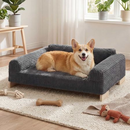 Veehoo Elevated Indoor Dog Sofa Bed with Wooden Frame Gray Bolster & Sofa Beds image9 Veehoo Elevated Indoor Dog Sofa Bed with Wooden Frame Gray Bolster & Sofa Beds image9