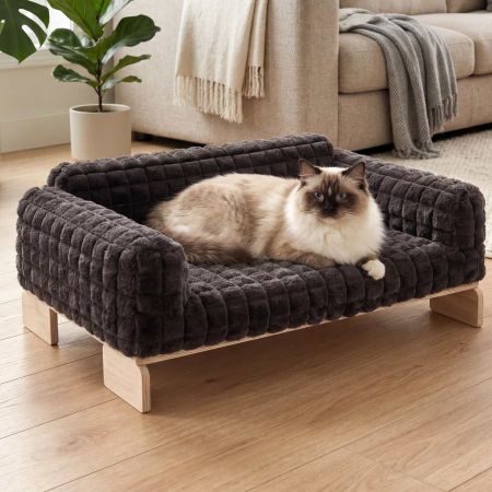 Veehoo Elevated Cat Sofa Bed with Wooden Frame Gray Beds & Condos image1 Veehoo Elevated Cat Sofa Bed with Wooden Frame Gray Beds & Condos image1