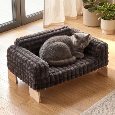 Veehoo Elevated Cat Sofa Bed with Wooden Frame Gray Beds & Condos image1 Veehoo Elevated Cat Sofa Bed with Wooden Frame Gray Beds & Condos image1