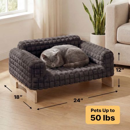 Veehoo Elevated Cat Sofa Bed with Wooden Frame Gray Beds & Condos image2 Veehoo Elevated Cat Sofa Bed with Wooden Frame Gray Beds & Condos image2