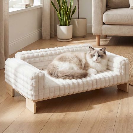 Veehoo Elevated Cat Sofa Bed with Wooden Frame White Beds & Condos image1