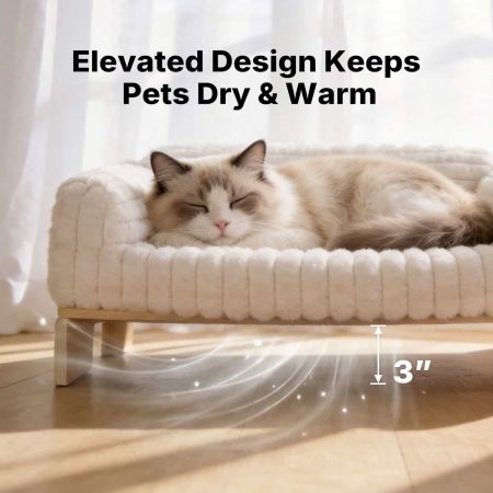 Veehoo Elevated Cat Sofa Bed with Wooden Frame White Beds & Condos image4