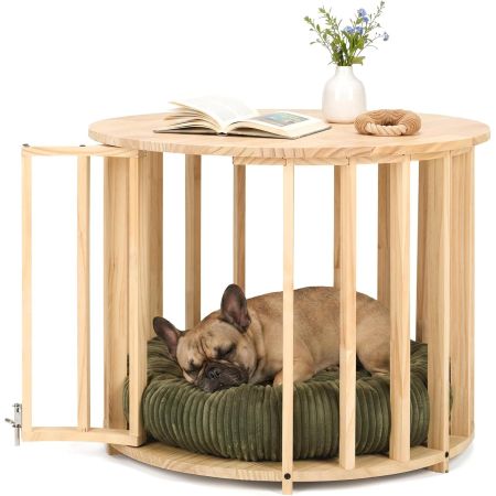 Veehoo Dog Crate Table with Pet Bed Beige Beds & Condos image1