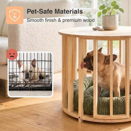 Veehoo Dog Crate Table with Pet Bed Beige Beds & Condos image3