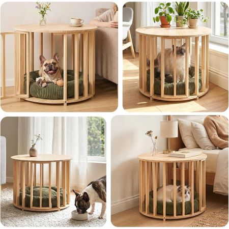 Veehoo Dog Crate Table with Pet Bed Beige Beds & Condos image7