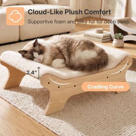 Veehoo Elevated Wooden Cat Bed for Cats and Small Dogs Cream White Elevated Beds image2