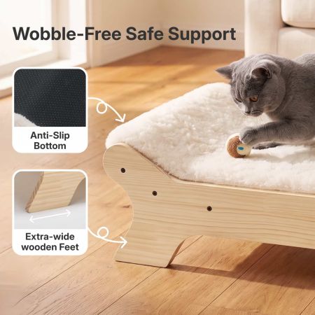 Veehoo Elevated Wooden Cat Bed for Cats and Small Dogs Cream White Elevated Beds image3
