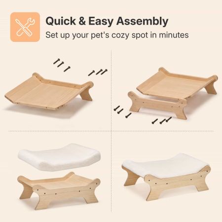 Veehoo Elevated Wooden Cat Bed for Cats and Small Dogs Cream White Elevated Beds image6