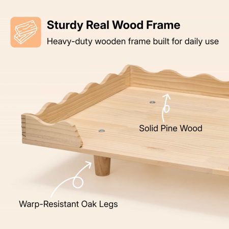 Veehoo Solid Wood Dog Bed with Plush Faux Fur Cushion Cream White Elevated Beds image4