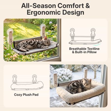 Veehoo Cat Window Hammock Bed with Fold-Flat Design Cream White Wall Shelves image4 Veehoo Cat Window Hammock Bed with Fold-Flat Design Cream White Wall Shelves image4
