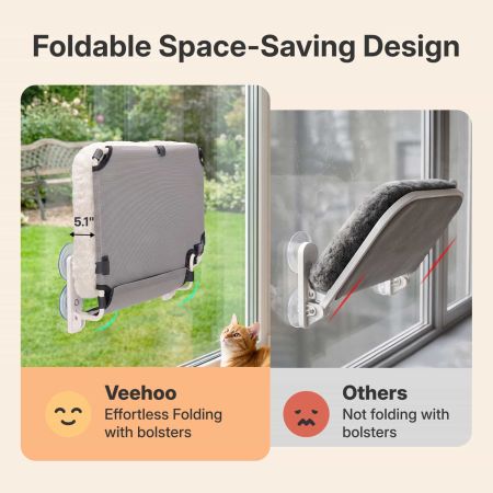 Veehoo Cat Window Hammock Bed with Fold-Flat Design Cream White Wall Shelves image7 Veehoo Cat Window Hammock Bed with Fold-Flat Design Cream White Wall Shelves image7