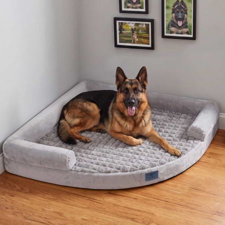 Veehoo Space-Saving Corner Dog Bed with Orthopedic Foam Gray New Arrivals image1