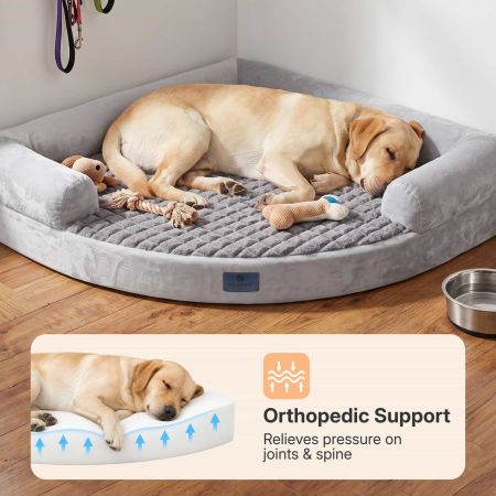 Veehoo Space-Saving Corner Dog Bed with Orthopedic Foam Gray New Arrivals image4