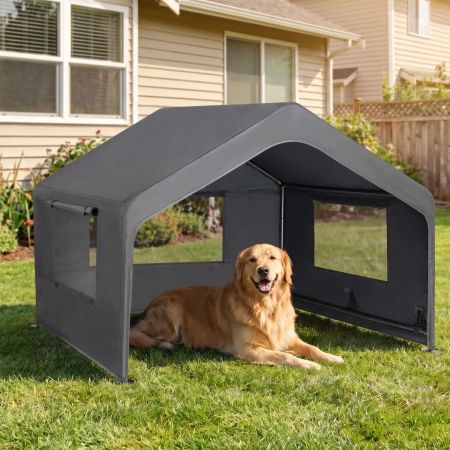 Veehoo Extra Large Outdoor Dog House with UV Protection Gray Pens & Crates image1