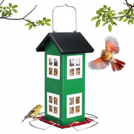 Veehoo Weatherproof Hanging Bird Feeder for Outside Green Hopper Bird Feeders image1